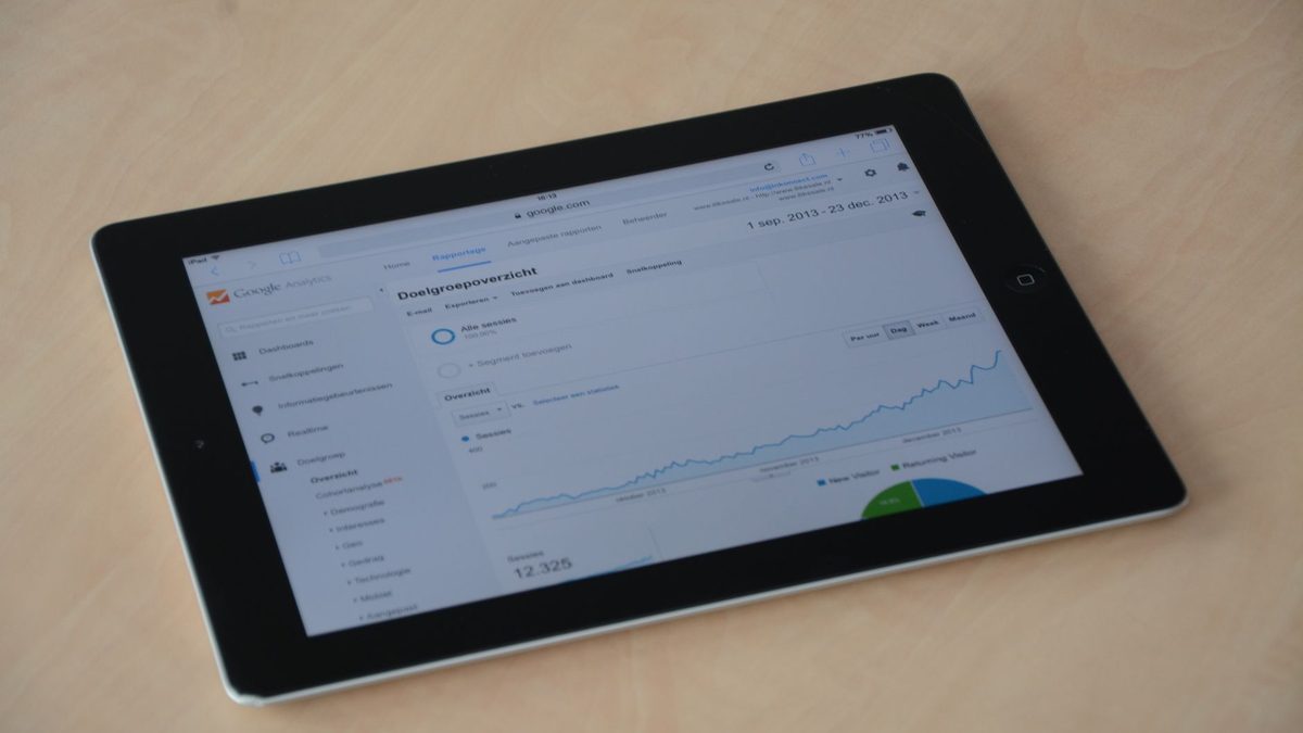 A tablet showing a business performance dashboard.